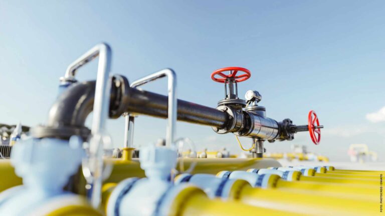 Gas tap with pipeline system at natural gas station.