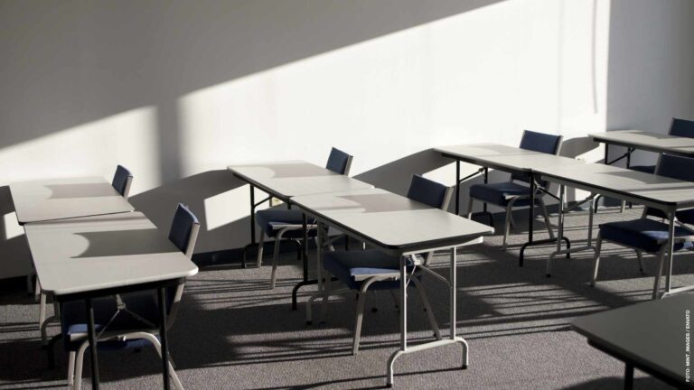 Research Triangle Park, North Carolina, USA,Tables and Chairs in a College Classroom