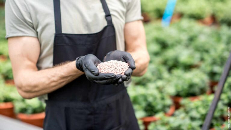 Farmer with mineral fertilizers