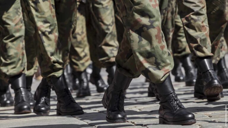 Soldiers march in formation