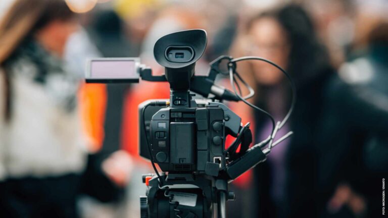 Television camera at the public protest, street demonstrations