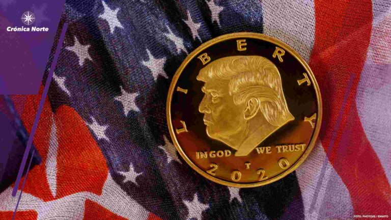 Donald Trump coin in against usa flag in the election 2020