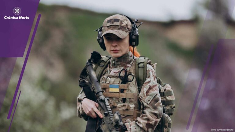 Portrait of a female Ukrainian soldier at the range