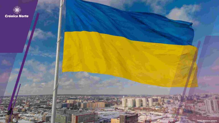 Ukrainian flag in the wind. Blue Yellow flag in the city of Kharkov
