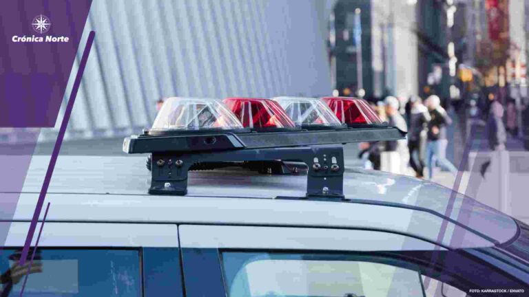 Police car lights off on the roof of the car.