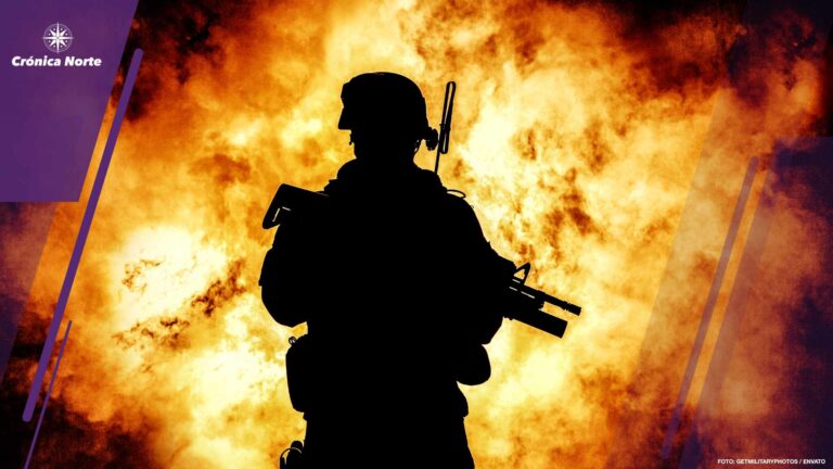 Soldiers silhouette on background of explosion