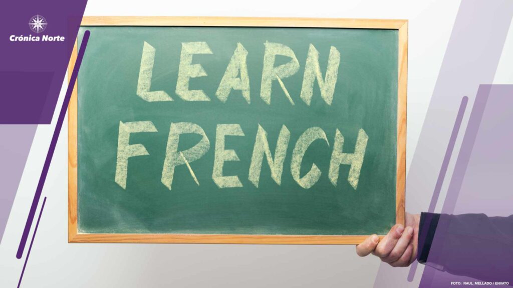 chalkboard with LEARN FRENCH handwritten in chalk