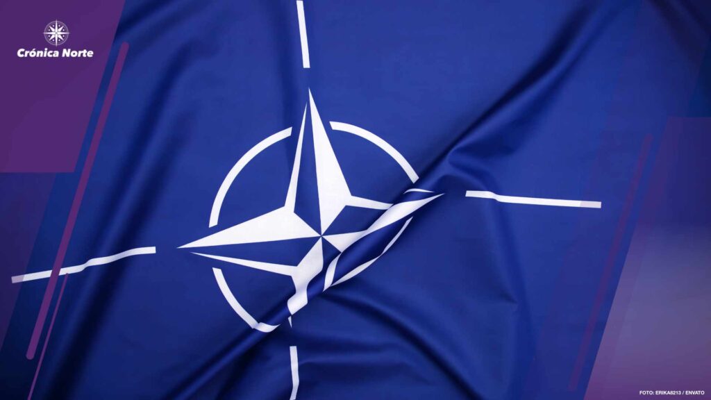 NATO flag.North Atlantic Treaty Organization flag waving.