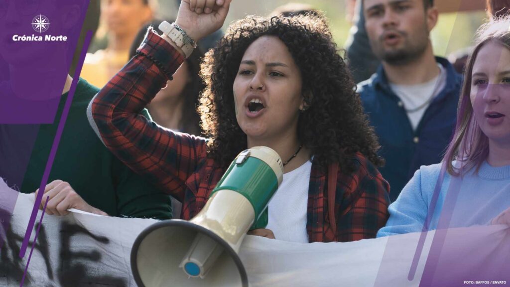 Student Activist Leading Protest with Megaphone