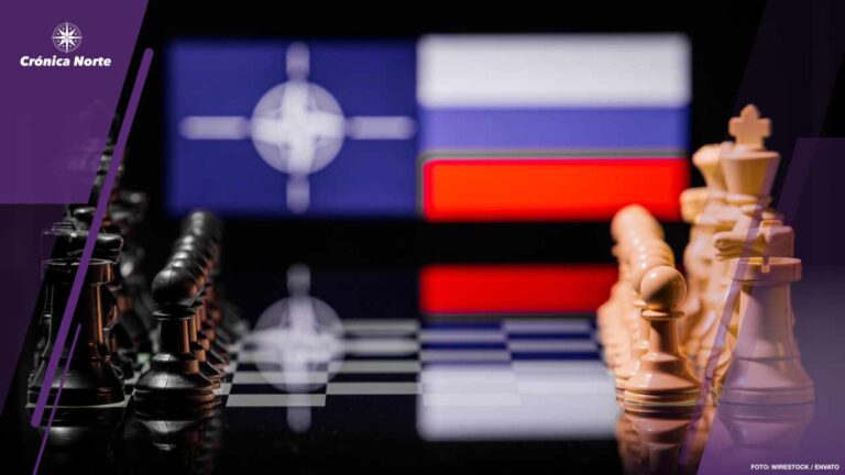 Concept of war between Russia and NATO using chess figures and national flags