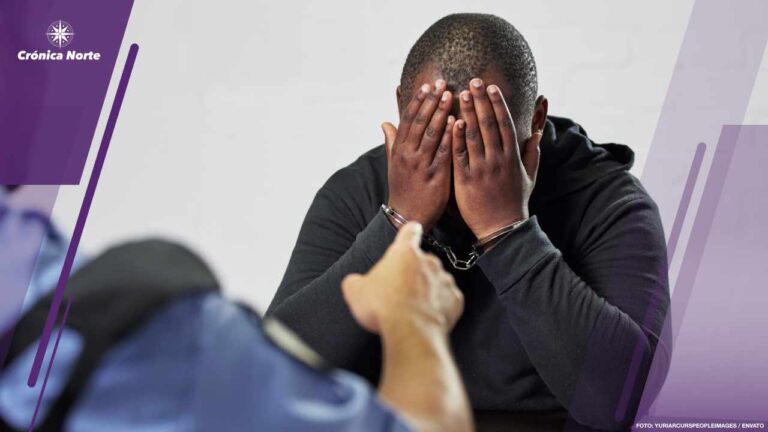 Policeman, criminal and handcuffs for interrogation, question or
