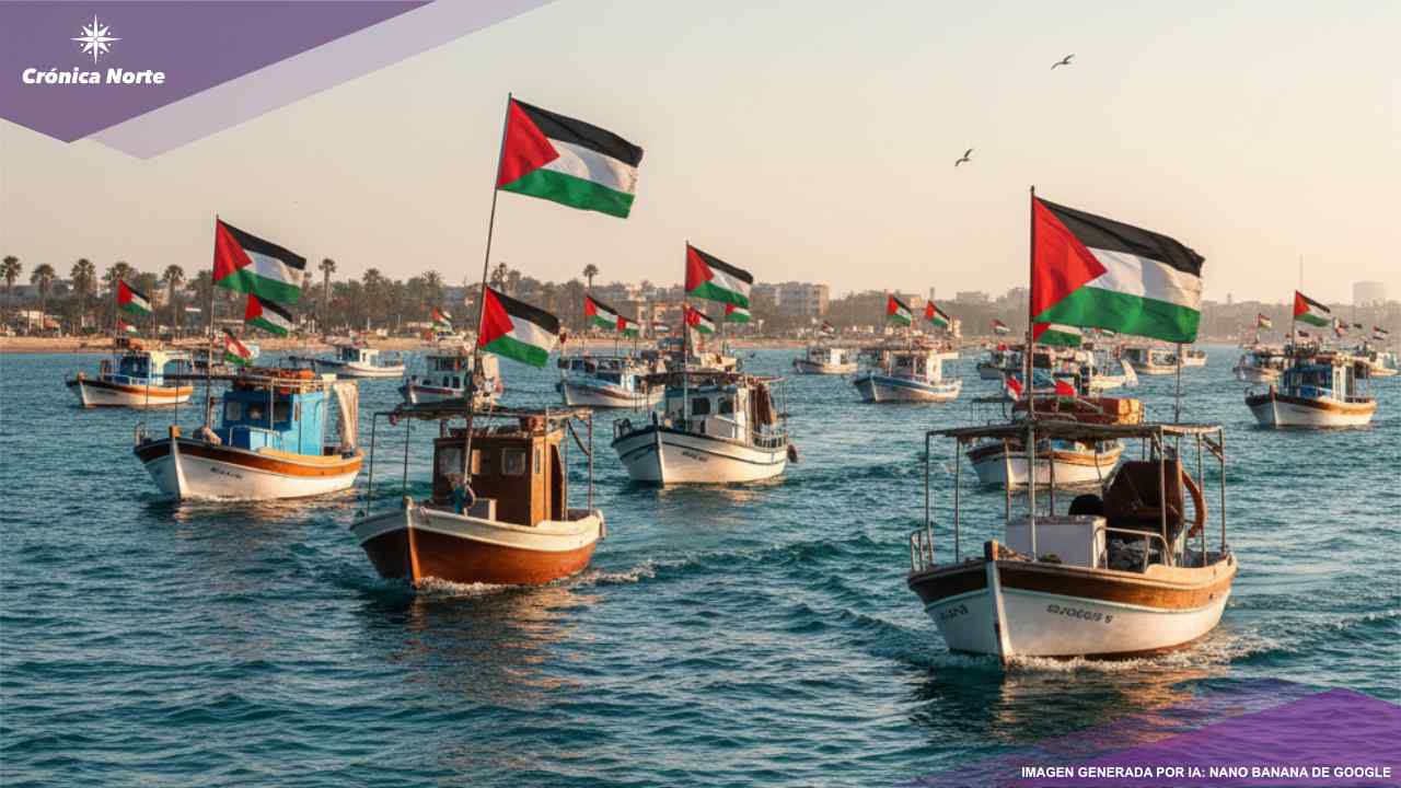 La Global Sumud Flotilla, compuesta por 51 barcos y cerca de 500 activistas de 44 países, avanza desde el Mediterráneo hacia la Franja de Gaza.